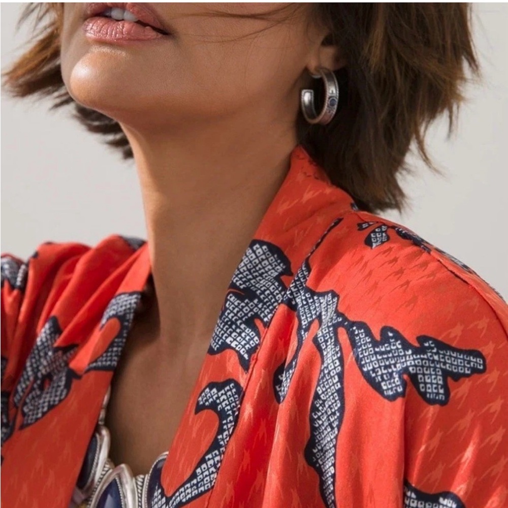 CHICO'S Orient Bliss Jacquard Kimono Jacket Orange Spice Sz 2 Women’s 12 - 14 - Picture 5 of 8